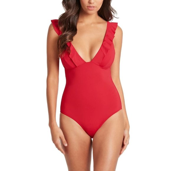 SEA LEVEL Frill One Piece Swimsuit Red 10 NEW $99 - Picture 3 of 8